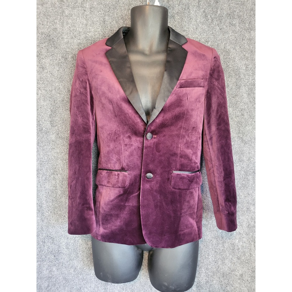 English Laundry Velvet Blazer Sz 14‎ Plum Purple Tuxedo Jacket Event Party Glam